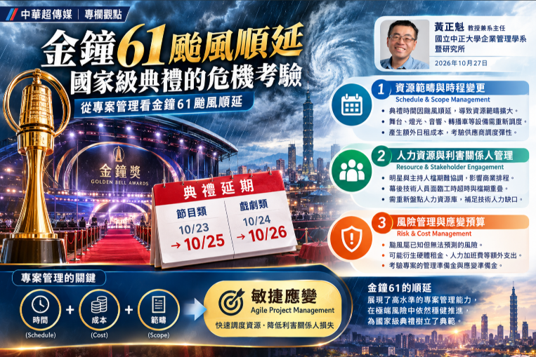 金鐘61颱風順延的專案管理考驗　中正大學黃正魁教授解析國家級典禮危機應變